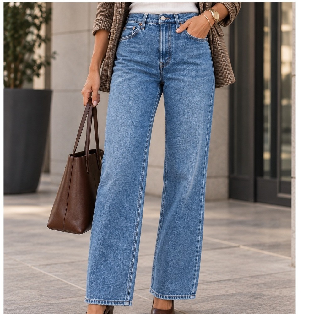 Levis Premium Ribcage Straight Career Jeans Blue High Rise Button Fly 26 Crop